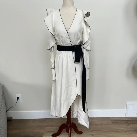 SELF-PORTRAIT Women's Monochrome Asymmetric Wrap Dress Size 2 In White
